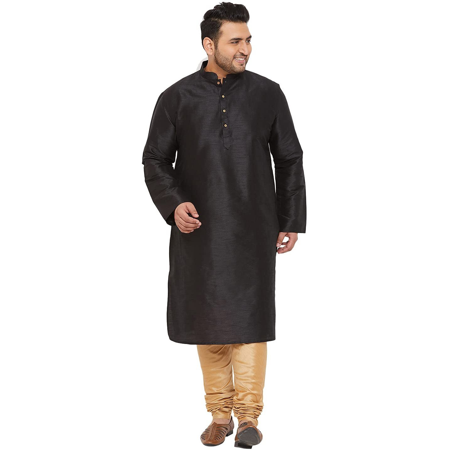 VASTRAMAY Plus Size Men's Silk Blend Kurta Set-New Black