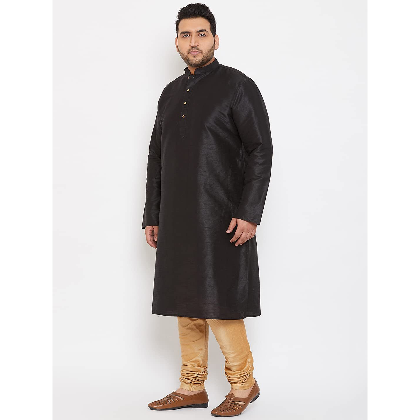VASTRAMAY Plus Size Men's Silk Blend Kurta Set-New Black