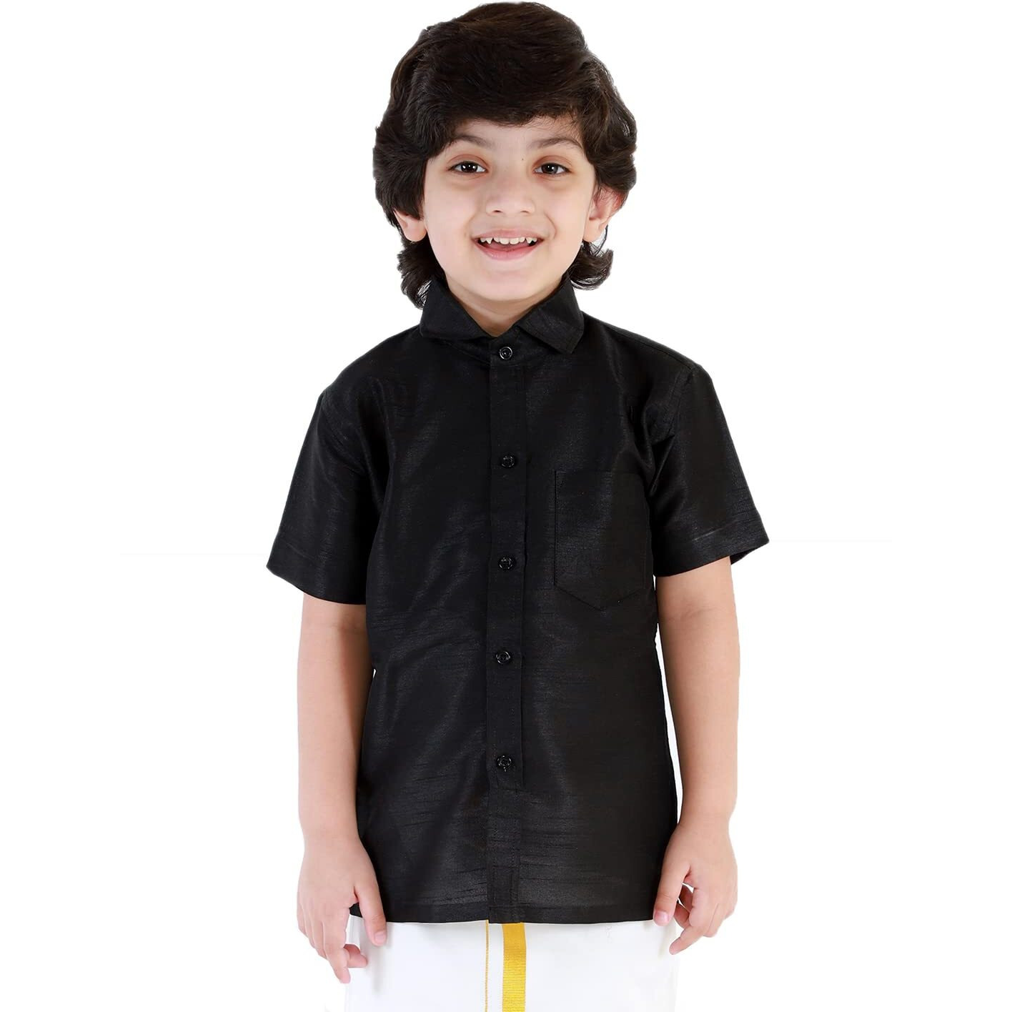JBN Creation Boys' Black Silk Blend Ethnic Shirt | Effortless Style for Everyday Comfort | Modern Designs, Quality Fabrics, and Contemporary Fit for a Relaxed and Trendy