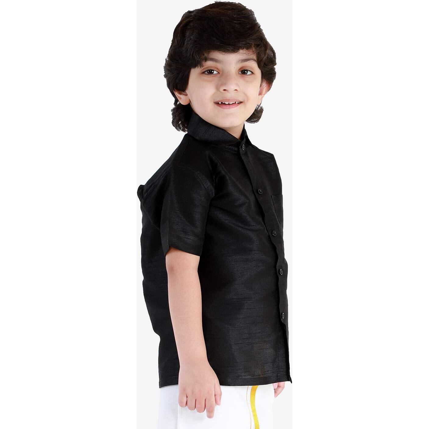 JBN Creation Boys' Black Silk Blend Ethnic Shirt | Effortless Style for Everyday Comfort | Modern Designs, Quality Fabrics, and Contemporary Fit for a Relaxed and Trendy