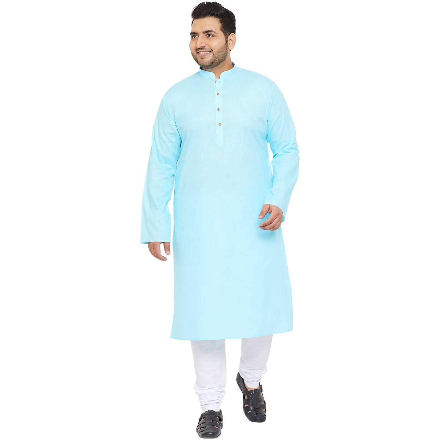 VASTRAMAY Plus Size Men's Aqua Blue Silk Blend Kurta (VPlus SizeMK001AQ_44)