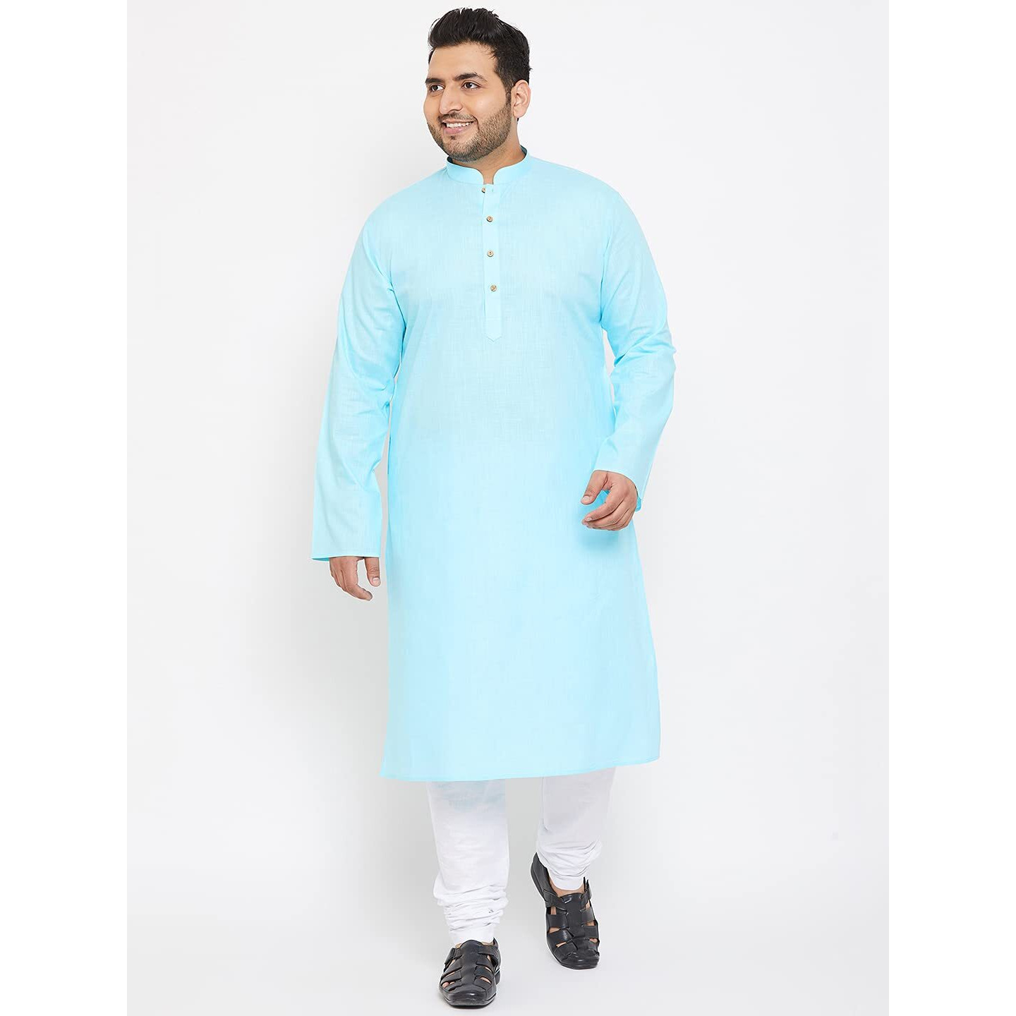 VASTRAMAY Plus Size Men's Aqua Blue Silk Blend Kurta (VPlus SizeMK001AQ_44)