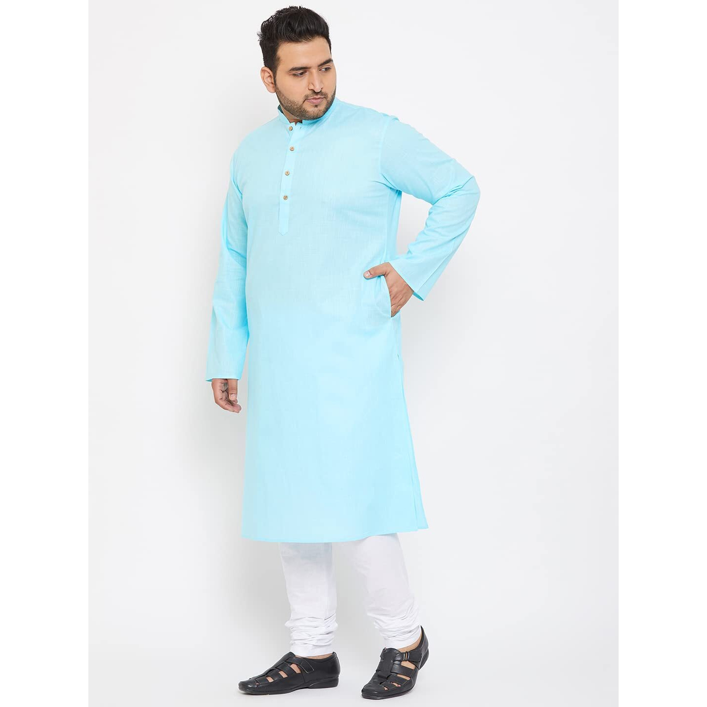 VASTRAMAY Plus Size Men's Aqua Blue Silk Blend Kurta (VPlus SizeMK001AQ_44)