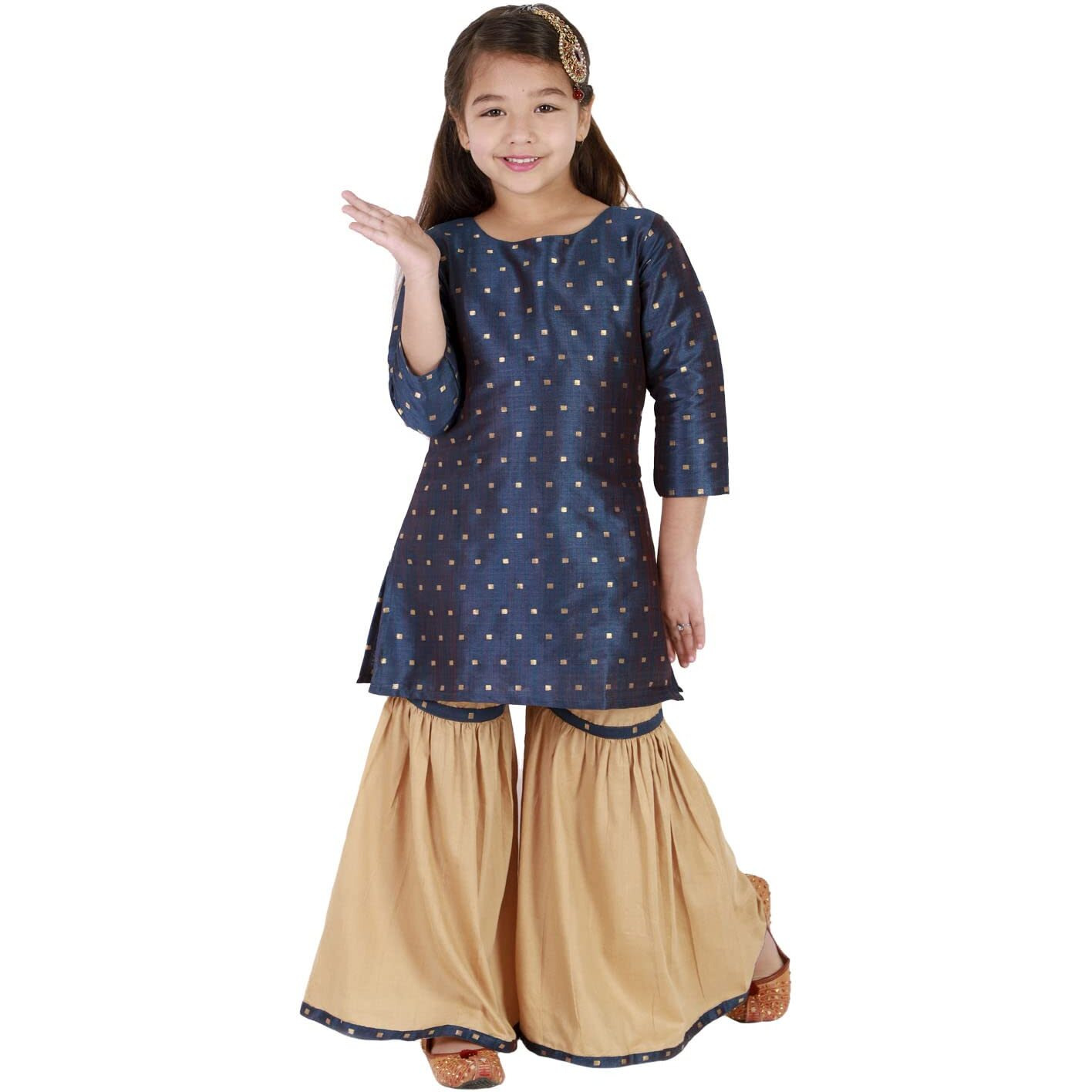 VASTRAMAY Girls' Jacquard Kurta With Sharara Set (VASGK001BUnRG_30 Age 7-8 Year)
