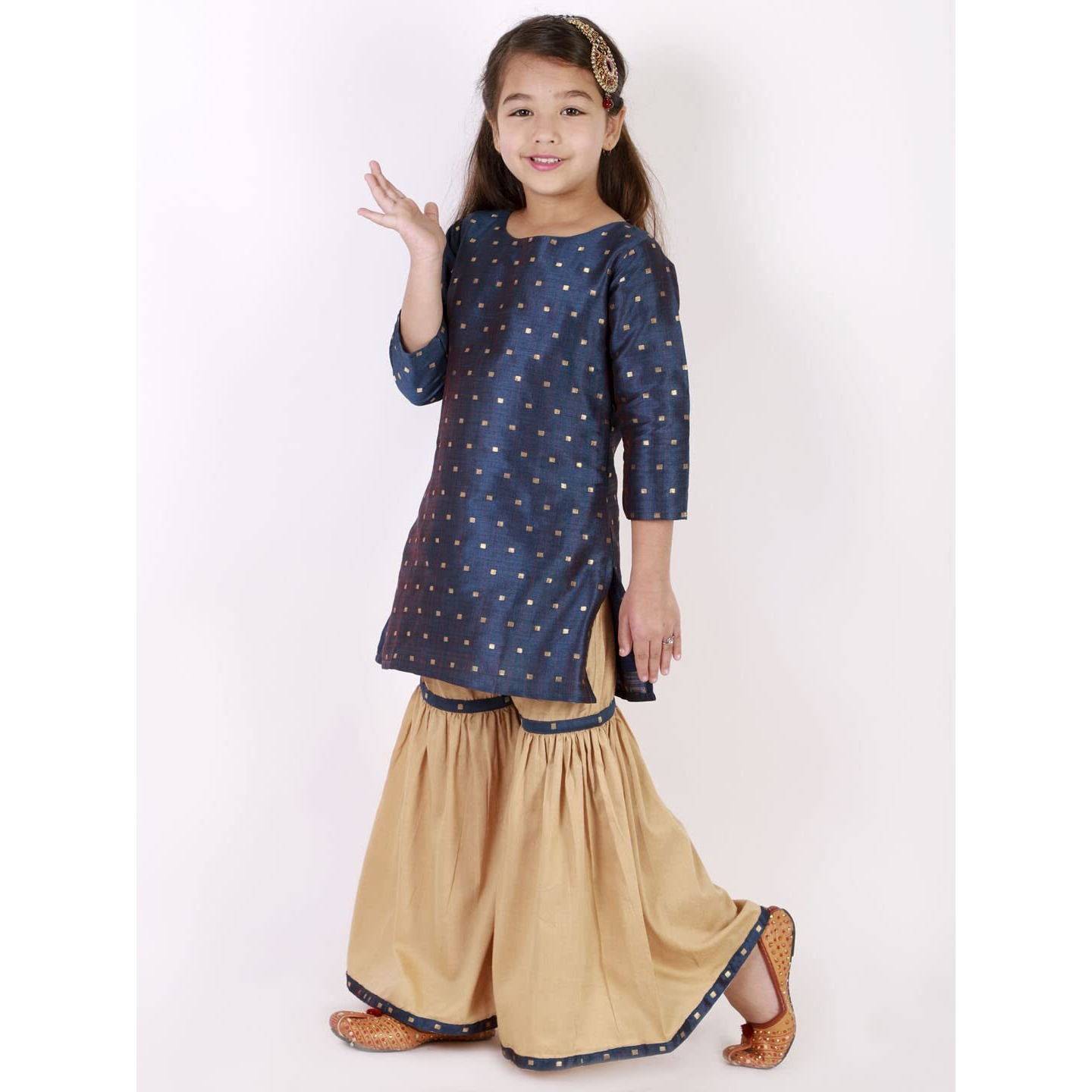 VASTRAMAY Girls' Jacquard Kurta With Sharara Set (VASGK001BUnRG_30 Age 7-8 Year)