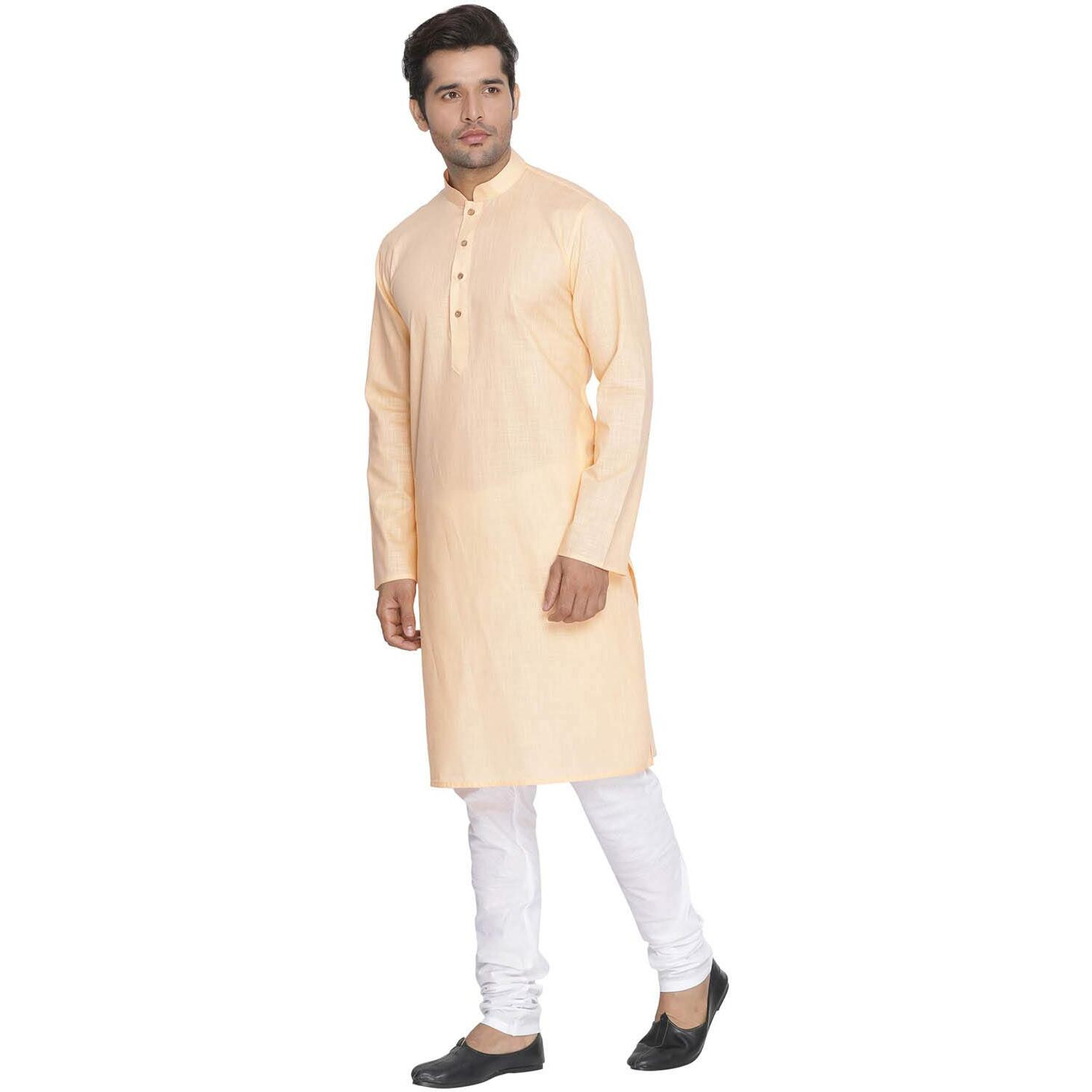 VASTRAMAY Men Beige Cotton Kurta and Pyjama Set (VASMK007FNnPCWH_44)