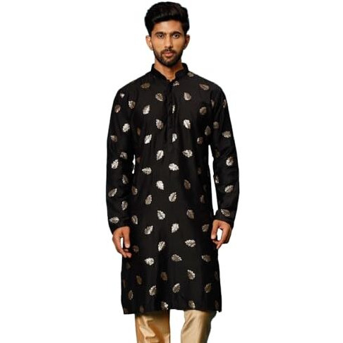 VASTRAMAY Regular Men's Black Cotton Blend Kurta (VASMK266BL_40