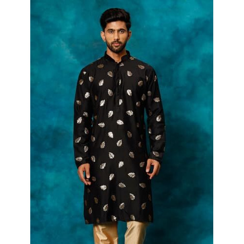 VASTRAMAY Regular Men's Black Cotton Blend Kurta (VASMK266BL_40