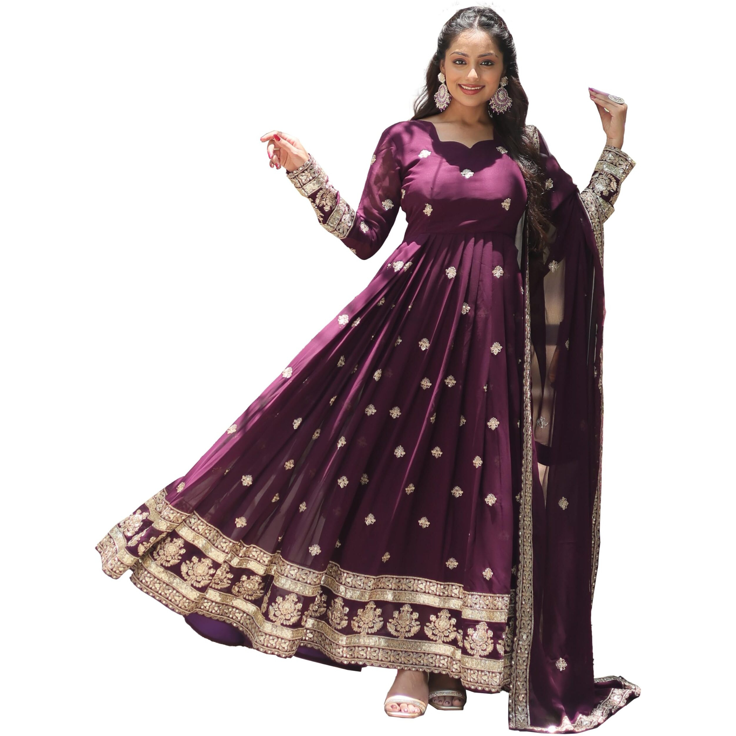 Wedani Faux Georgette with Embroidered Work Anarkali Set for Women (in, Alpha, XL, Regular, Wine)