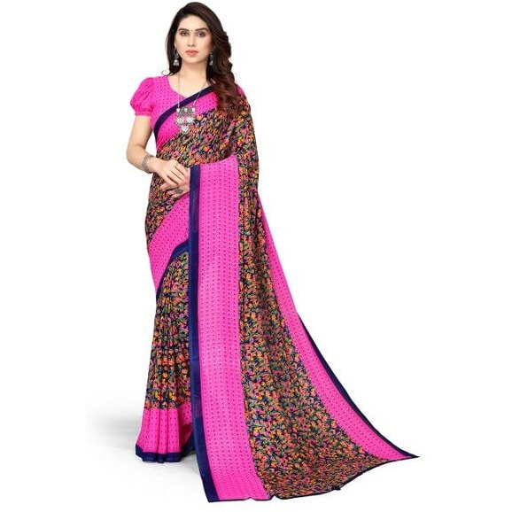 Yashika Womens Georgette Printed Saree With Blouse Piece(NAMRATA PINK_N_Free Size)