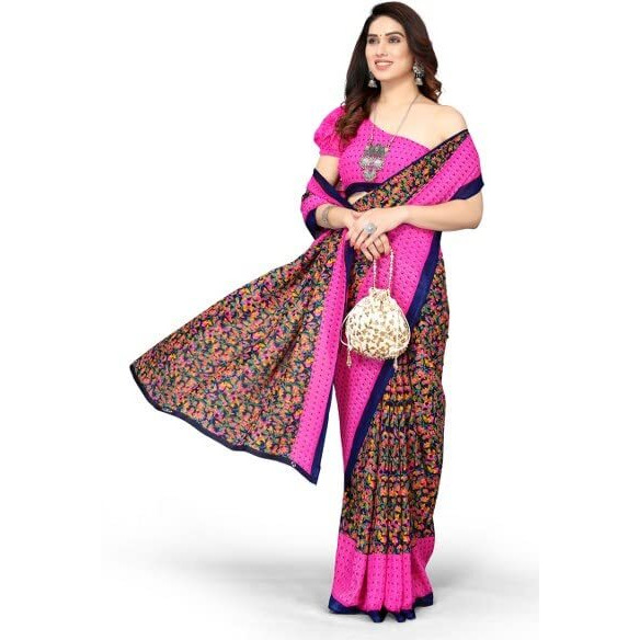 Yashika Womens Georgette Printed Saree With Blouse Piece(NAMRATA PINK_N_Free Size)