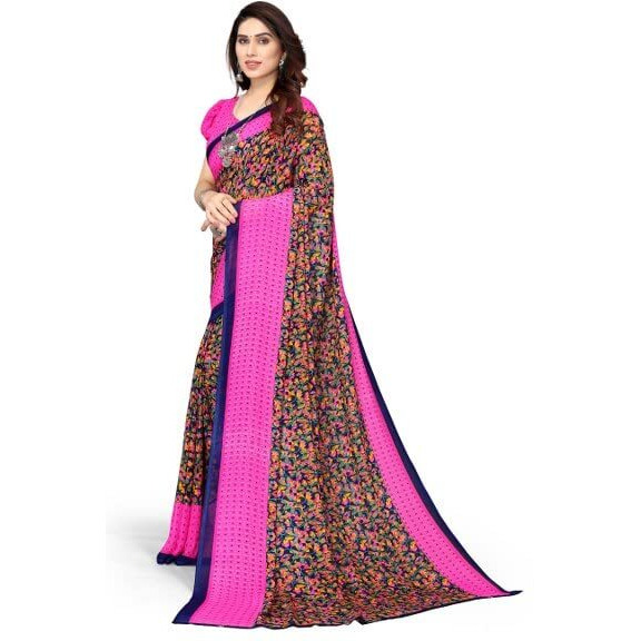 Yashika Womens Georgette Printed Saree With Blouse Piece(NAMRATA PINK_N_Free Size)