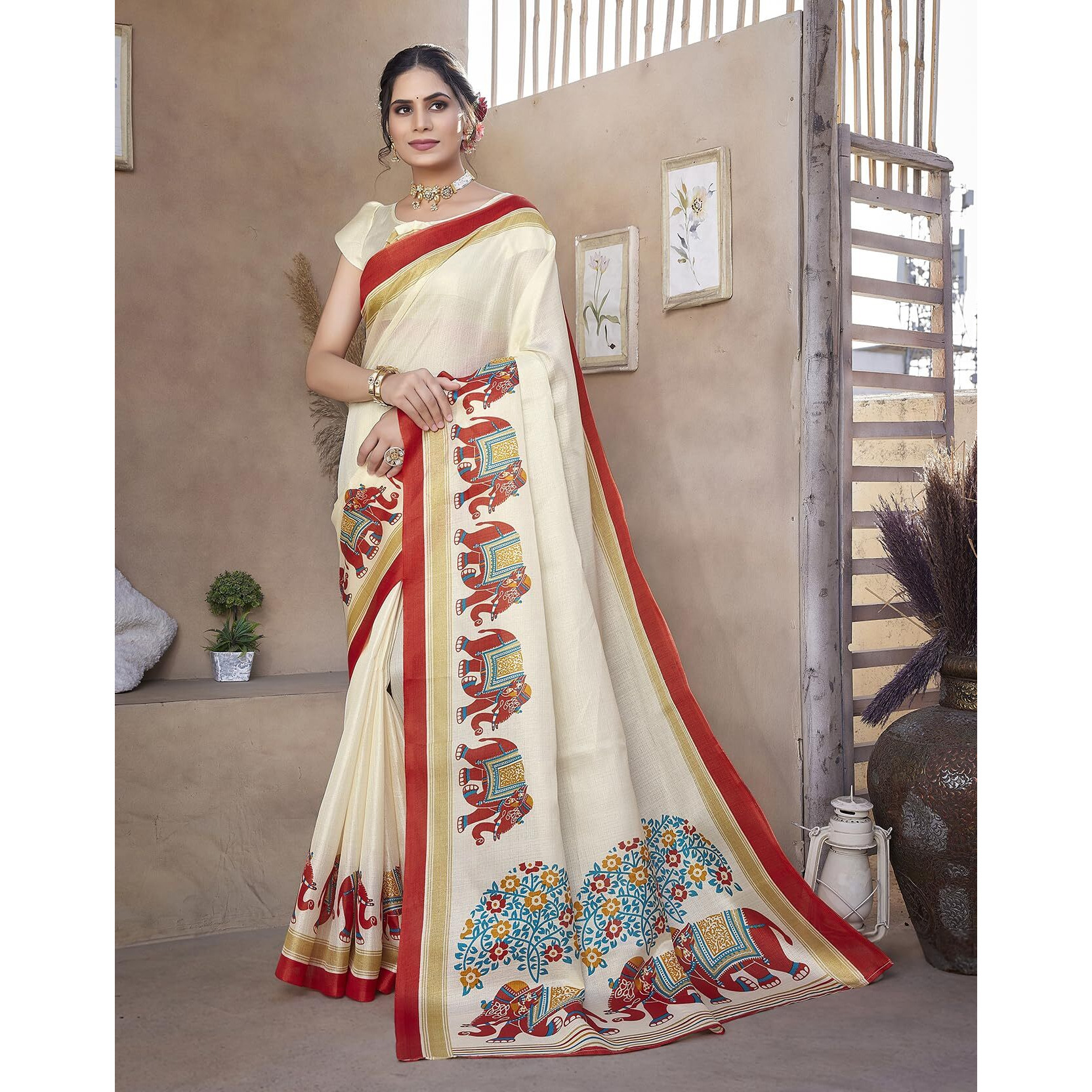 Yashika Women's Art Silk Saree Printed Saree With Unstitched Blouse Material - Suitable For All Indian Occasions and Festivals (AZ-YS-OG-KALAMKARI 11 RED)