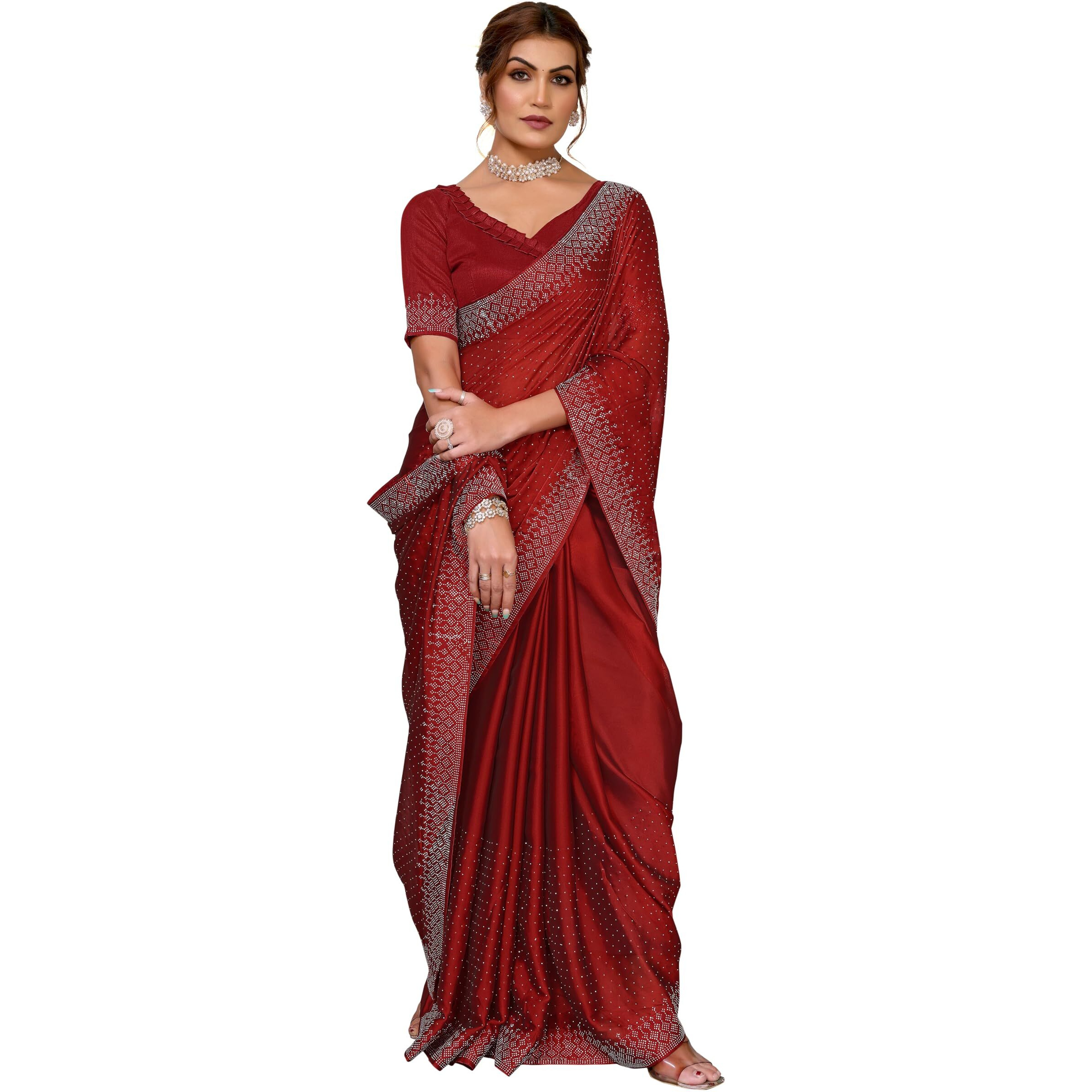 Yashika Women's Woven Chiffon Latest Black Rangoli Fabric Saree with Lace and Blouse Material (AZ-YS-P2-SWARNA-TANIKSHA-Parent-NEW_Maroon)