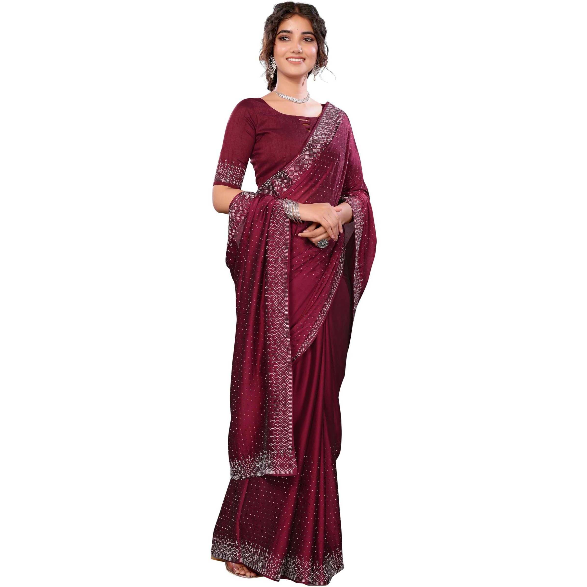 Yashika Women's Woven Chiffon Latest Black Rangoli Fabric Saree with Lace and Blouse Material (AZ-YS-P2-SWARNA-TANIKSHA-Parent-NEW_Purple)