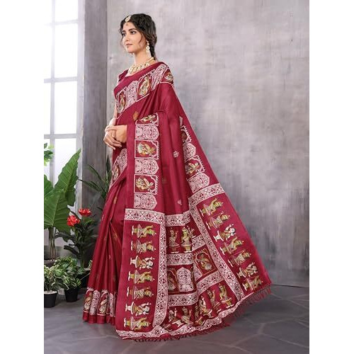 Yashika Women's Woven Latest Art Silk and Tassels Saree with Unstitched Blouse Material (AZ-YS-P1-NAFIZA-Parent-NEW_Maroon)