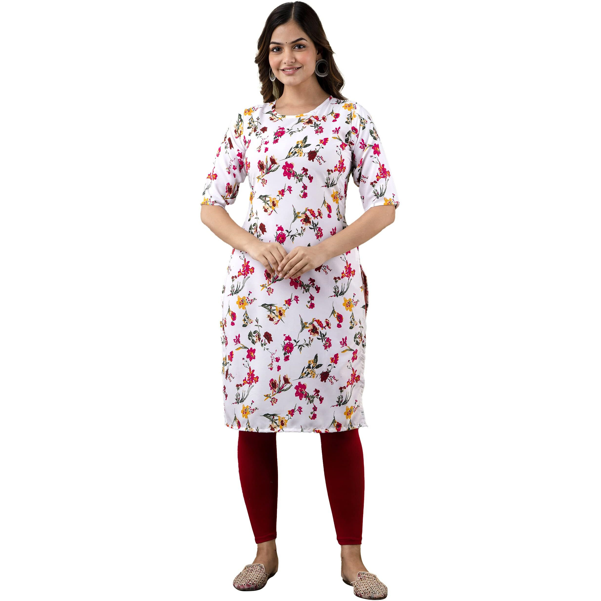 Yashika Women's Crepe White Color Printed Regular Kurti | Kurta(YS-K1099-S)