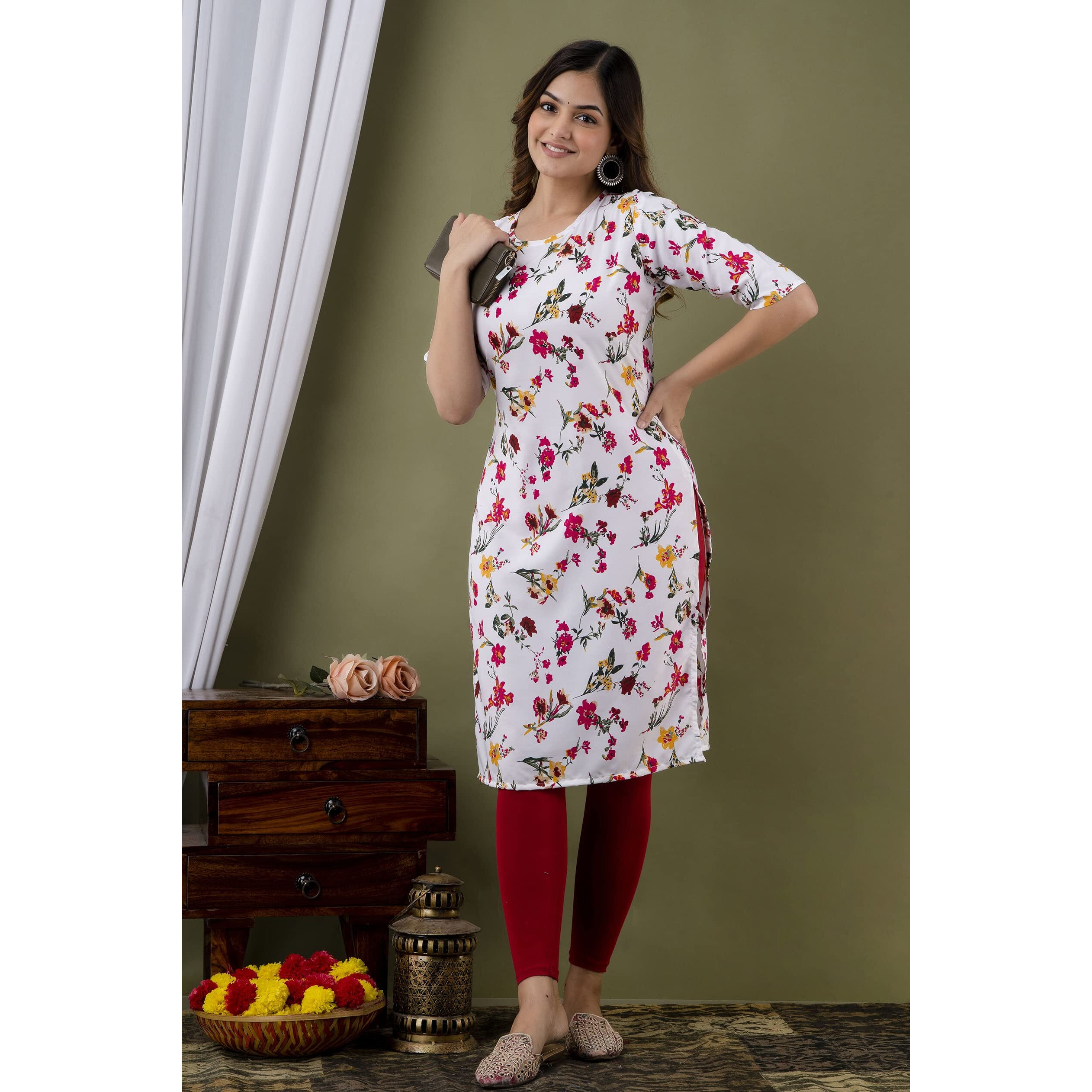 Yashika Women's Crepe White Color Printed Regular Kurti | Kurta(YS-K1099-S)