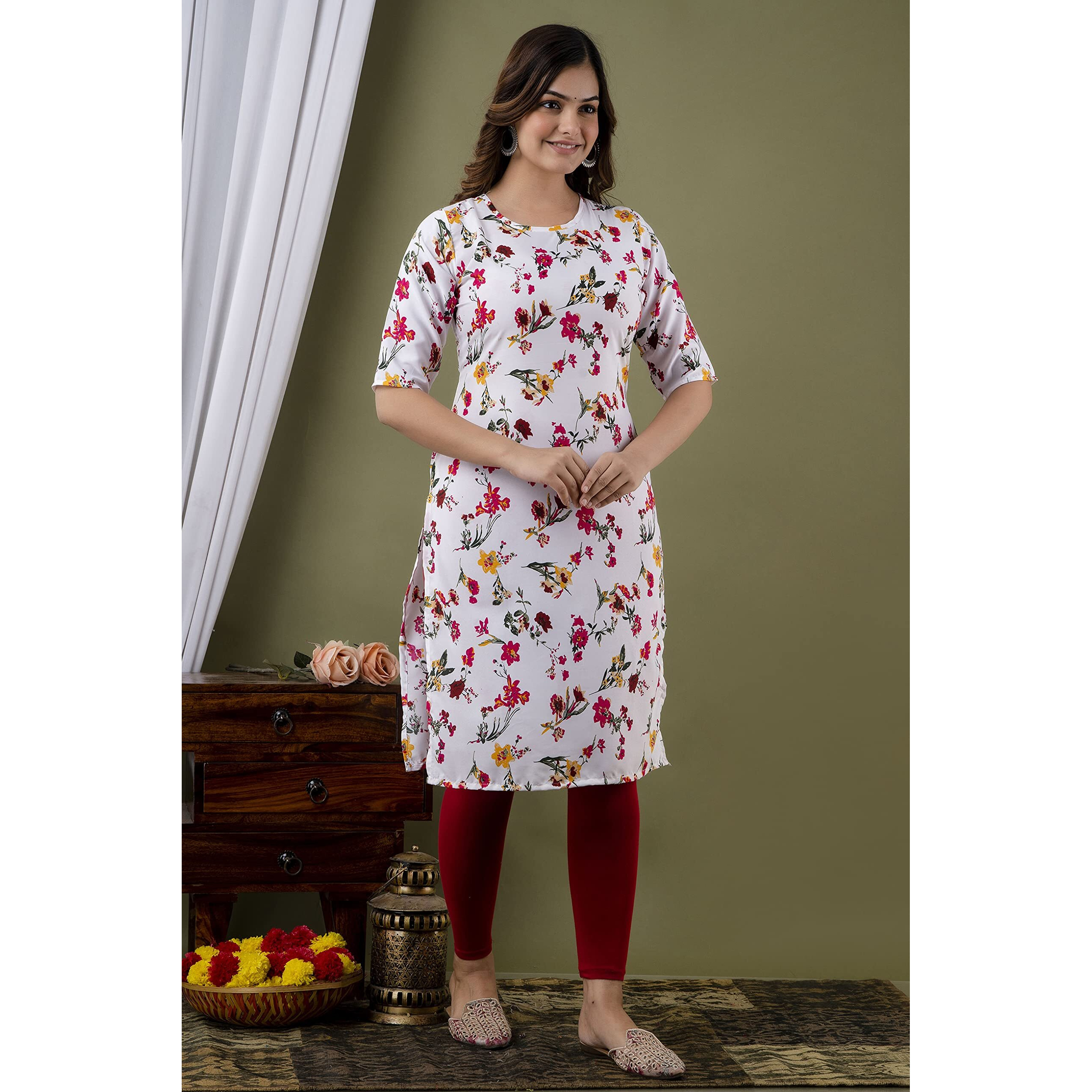 Yashika Women's Crepe White Color Printed Regular Kurti | Kurta(YS-K1099-S)