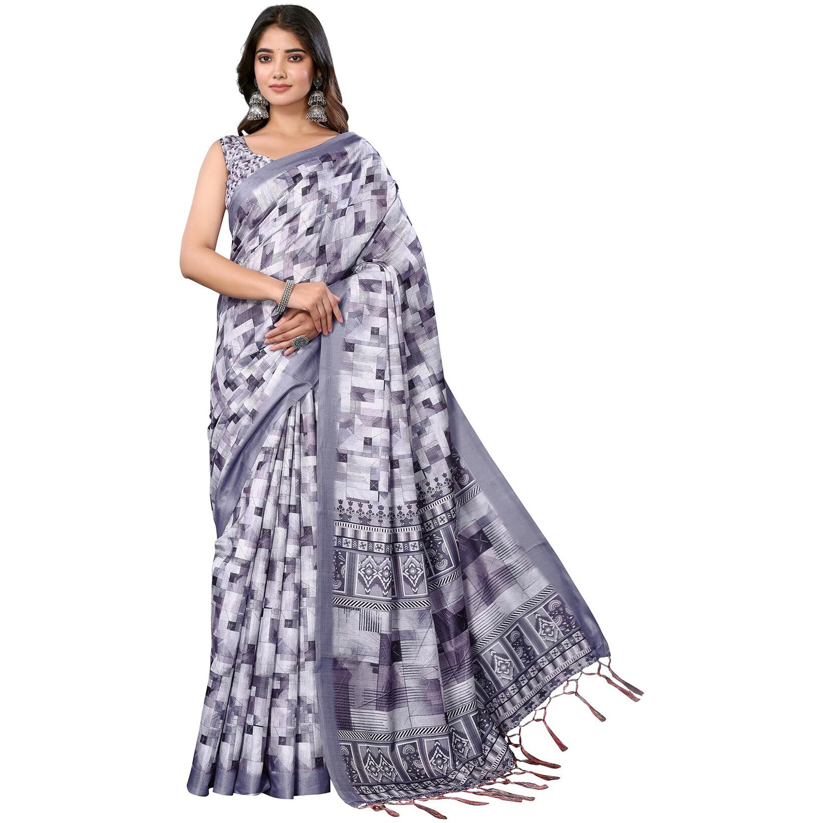 Yashika Women's Digital Print Art Silk Cotton Saree with Tassels and Golden Border - Lightweight and Elegant Ethnic Wear for Festive and Casual Occasions (AZ-YS-P1-PUSHPA 14)