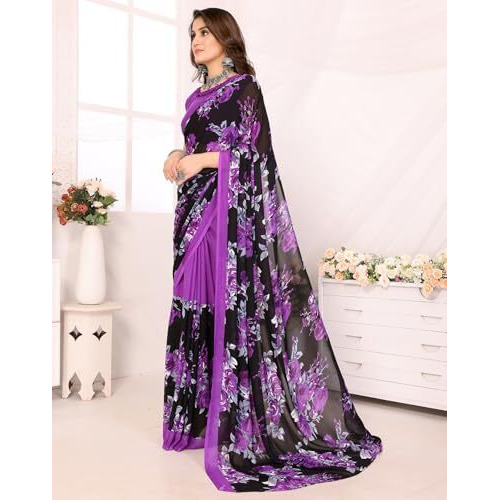 Yashika Women's Woven Latest Georgette Saree with Unstitched Blouse Material-Suitable for Party, Festival and Wedding (AZ-YS-P1-FLORAL-ZEEL-Parent_Violet)