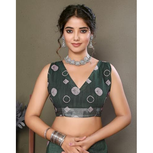 Yashika Women's Plain Digital Print Cotton Silk Blend Saree with Silver Weaving Border Tassels-Elegant Ethnic Wear for Festive and Casual Occasions (AZ-YS-P1-TIGER 07 to 20-Parent_Tiger Green)