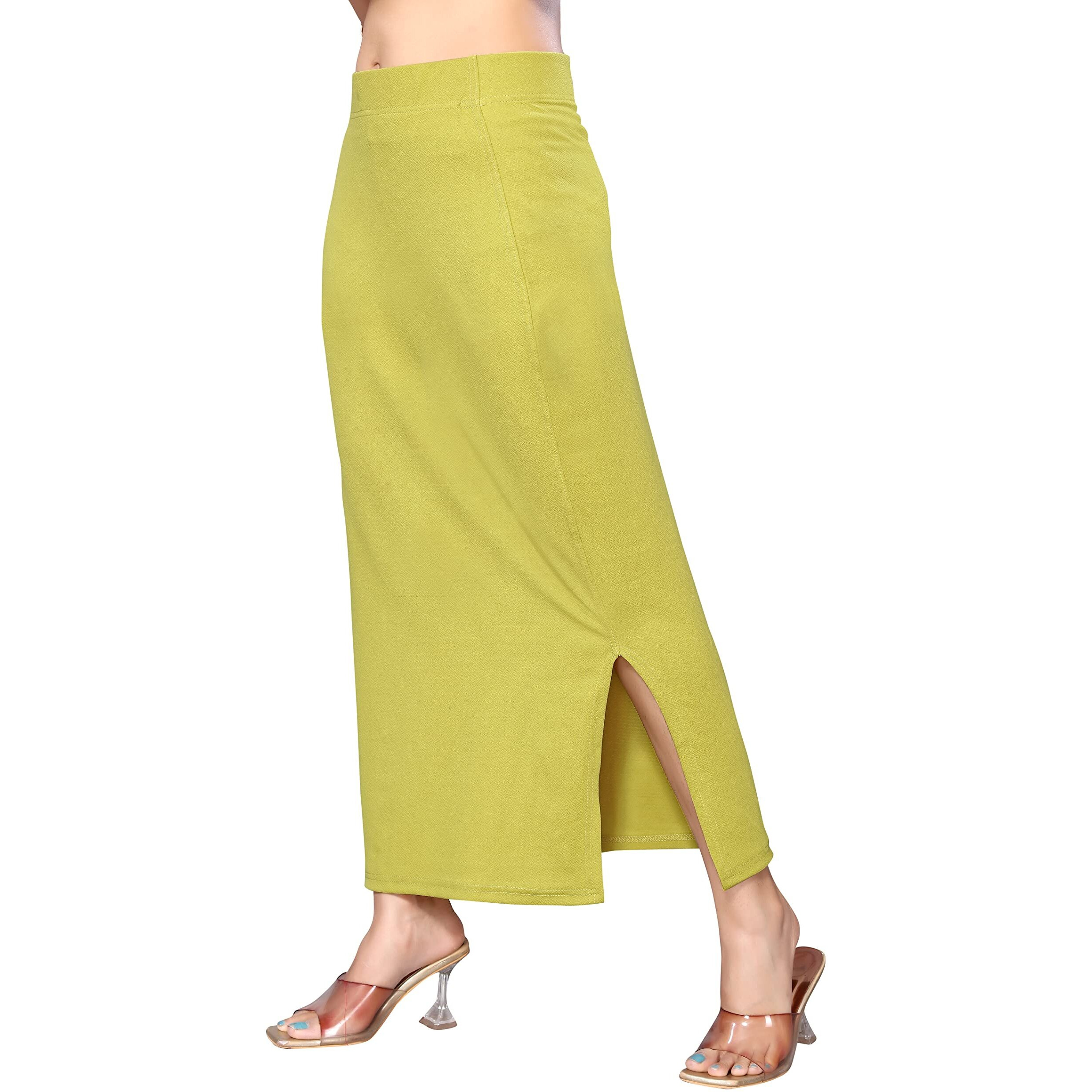 Yashika Women's Full Elastic Lycra Blend Saree Shapewear Petticoat(New-Shape Mehendi-S)