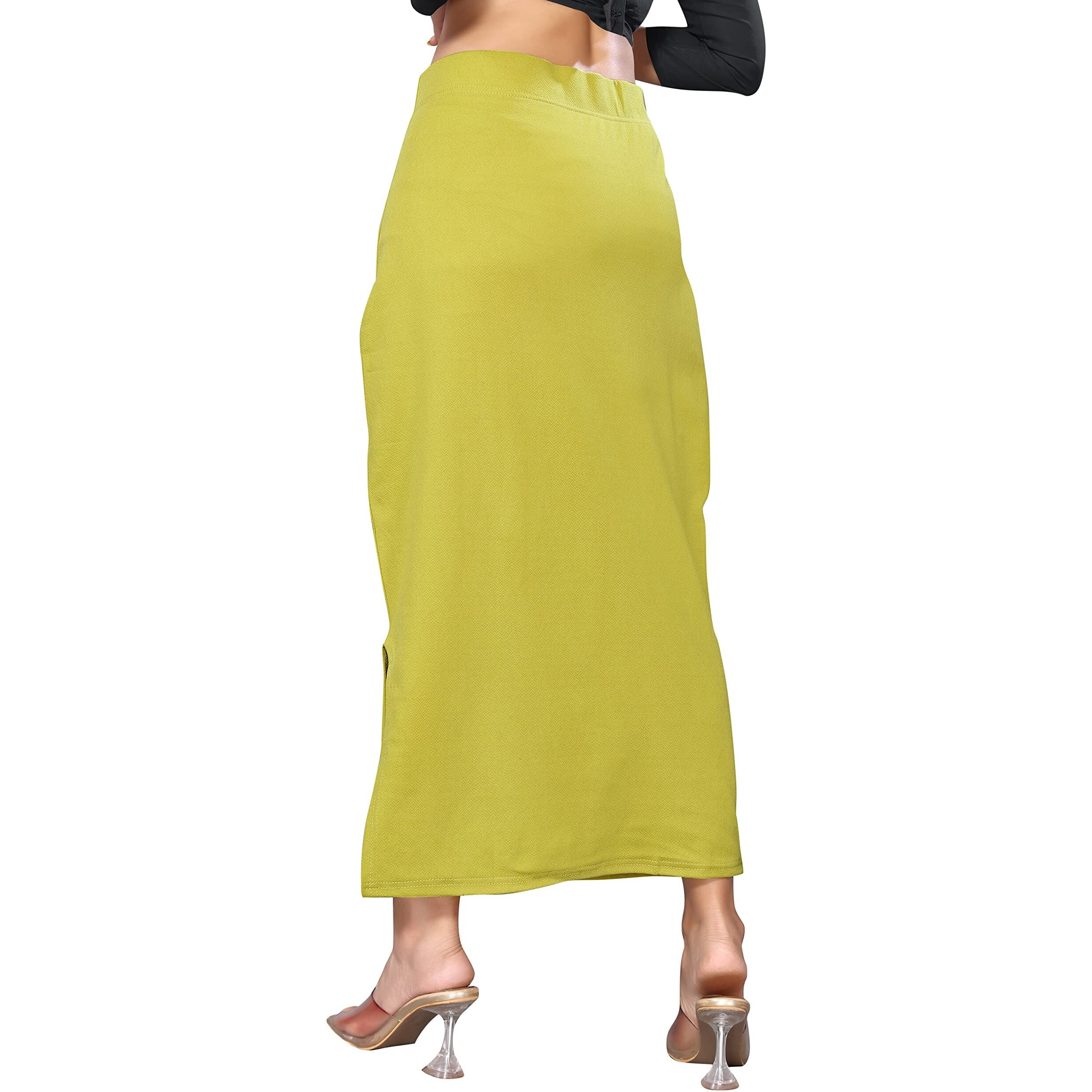 Yashika Women's Full Elastic Lycra Blend Saree Shapewear Petticoat(New-Shape Mehendi-S)