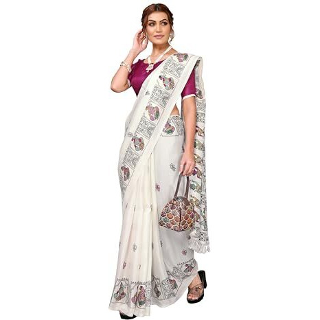 Yashika Women's Woven Latest Art Silk and Tassels Saree with Unstitched Blouse Material (AZ-YS-P2-NAFIZA-Parent-NEW_Cream Purple)