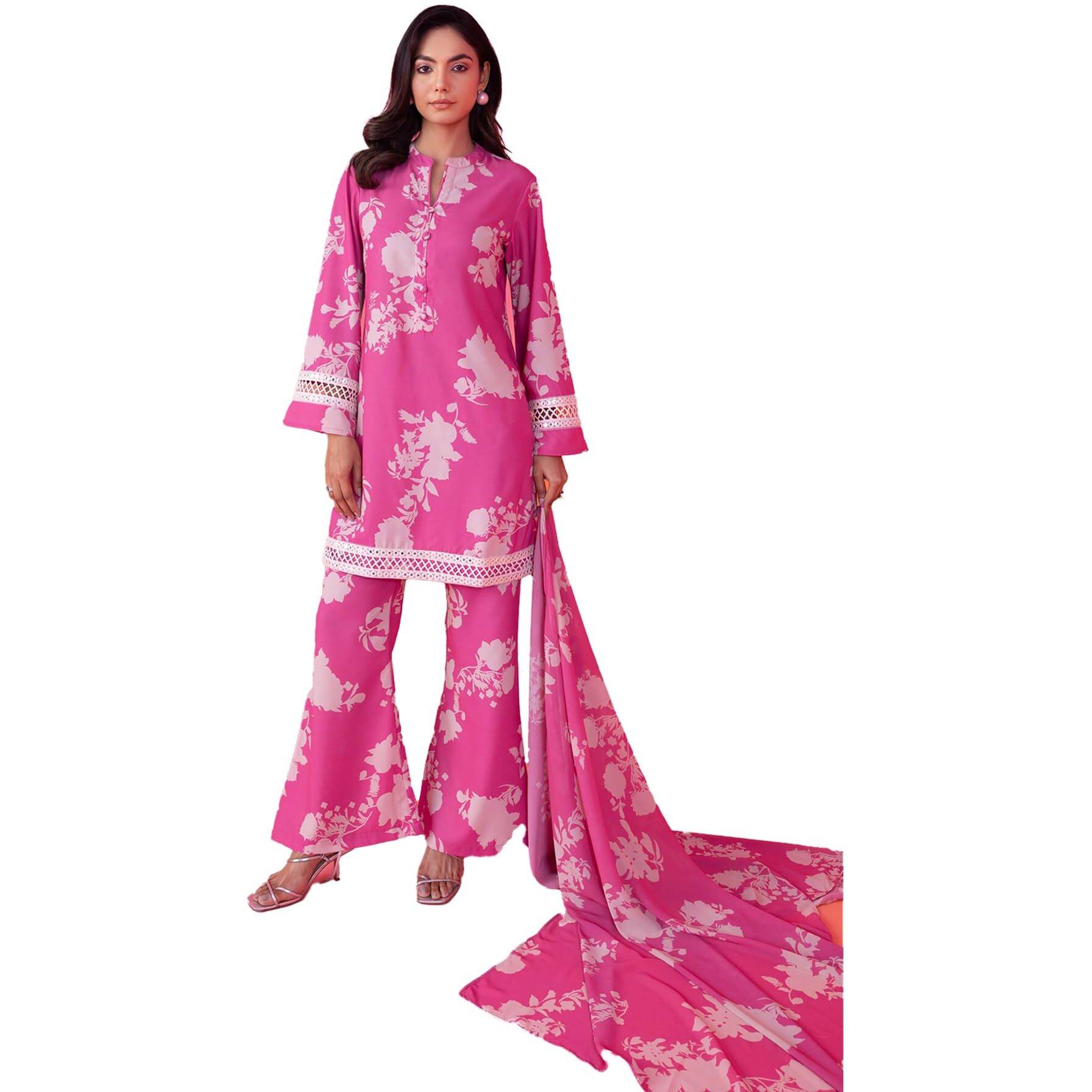 Yashika Women's Regular Cotton Blend Floral Printed Kurta Plazzo Set with Dupatta Suitable for Every Indian Occasion (AZ-YS-OG-KS2173-Parent_Pink