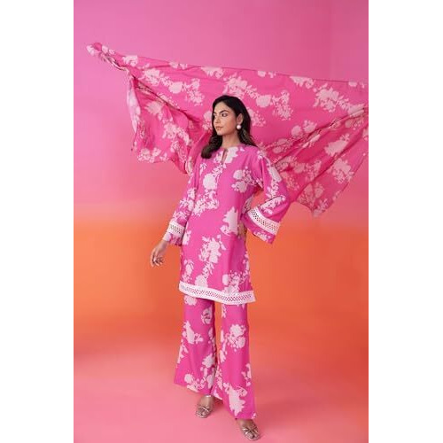 Yashika Women's Regular Cotton Blend Floral Printed Kurta Plazzo Set with Dupatta Suitable for Every Indian Occasion (AZ-YS-OG-KS2173-Parent_Pink