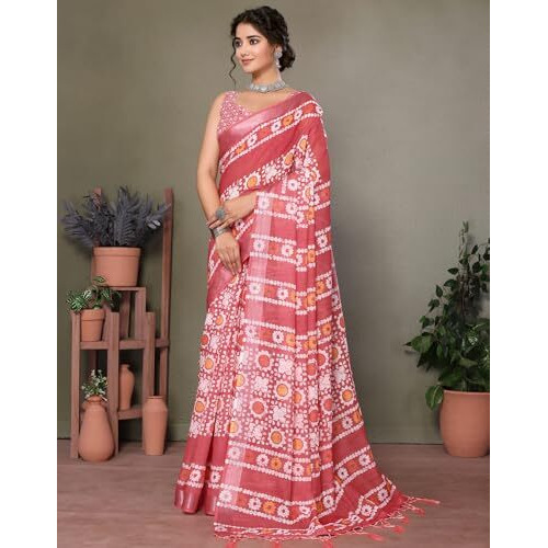 Yashika Women's Plain Digital Print Cotton Silk Blend Saree with Silver Weaving Border Tassels-Elegant Ethnic Wear for Festive and Casual Occasions (AZ-YS-P2-TIGER 01 to 06-Parent_Tiger Peach)