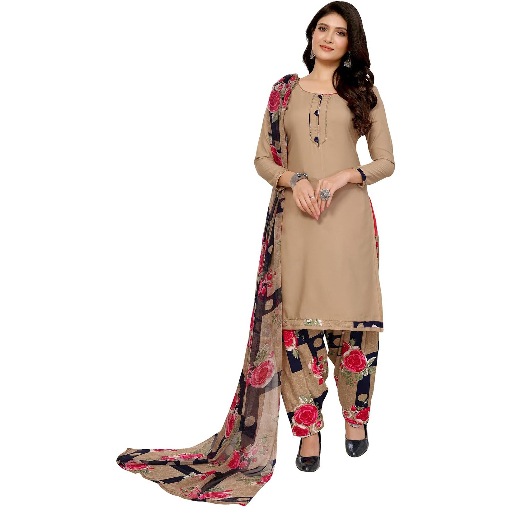 Yashika Women's Printed Dress Material - Unstitched Crepe Fabric Kurti, Pants & Dupatta Set (AZ-YS-P1-ADMIRING PINK)