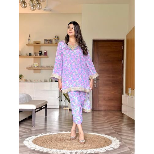 Yashika Women's Cotton Blend Kurta and Pant - Suitable For Every Indian Occasion (AZ-YS-OG-KS2185-XXL)