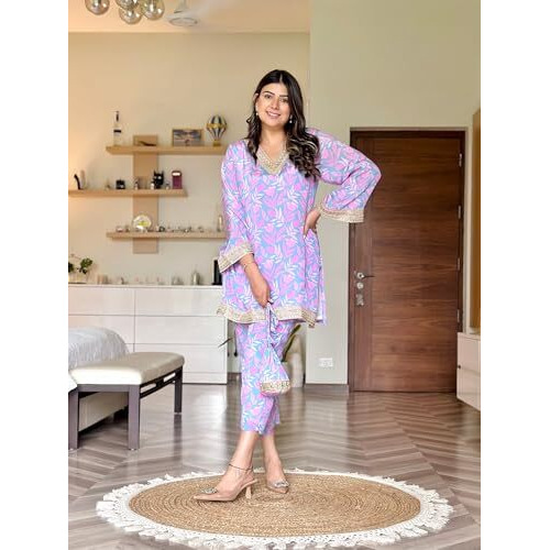 Yashika Women's Cotton Blend Kurta and Pant - Suitable For Every Indian Occasion (AZ-YS-OG-KS2185-XXL)