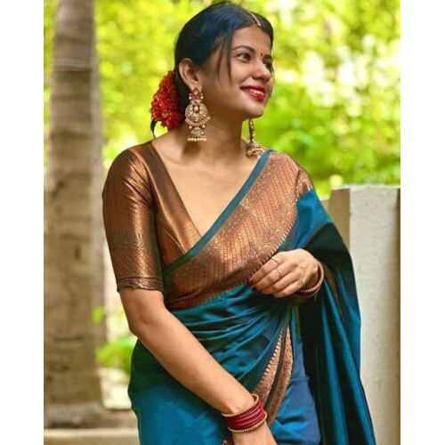 Yashika Women's Banarasi Kanjivaram Cotton Silk Woven Saree with Unstitched Blouse Material (AZ-YS-OG-SUSHANTI RAMA)