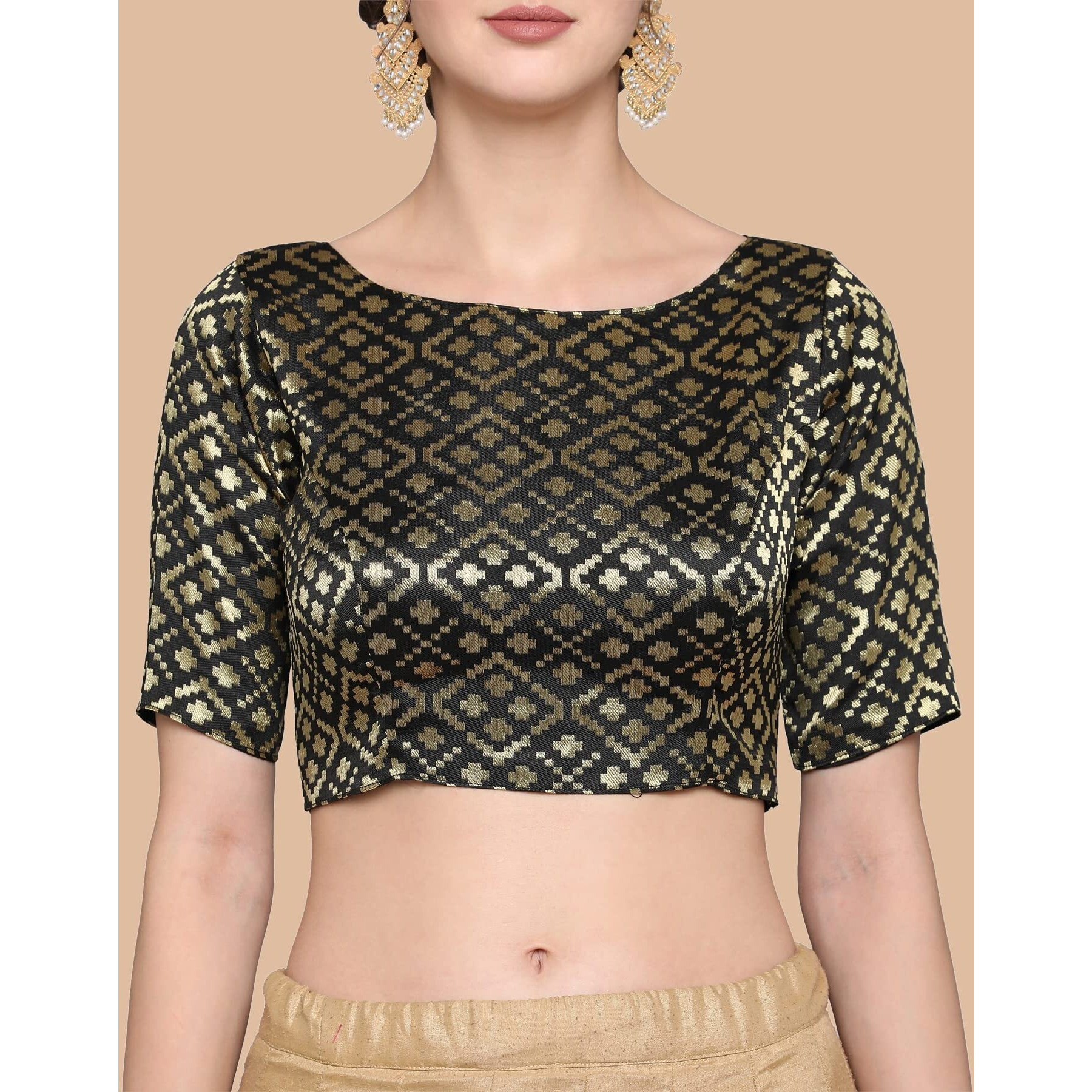 Yashika Women's Polyester 3/4 Sleeve Regular Blouse (BLJ03 Black-L