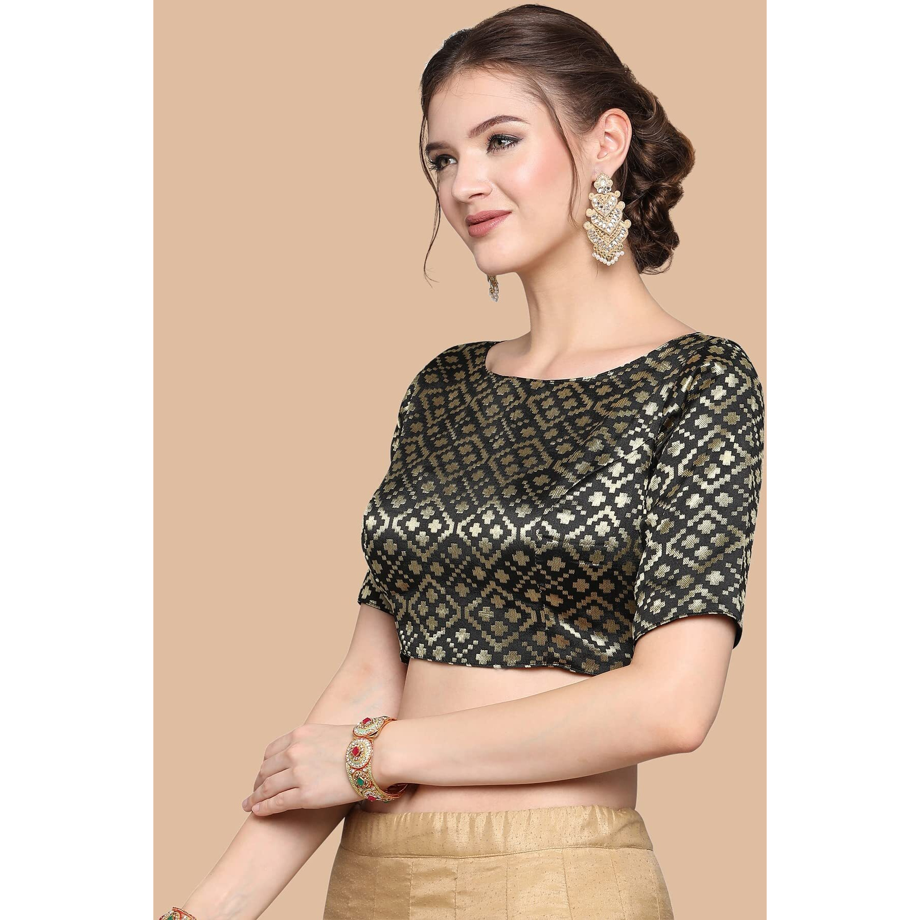 Yashika Women's Polyester 3/4 Sleeve Regular Blouse (BLJ03 Black-L