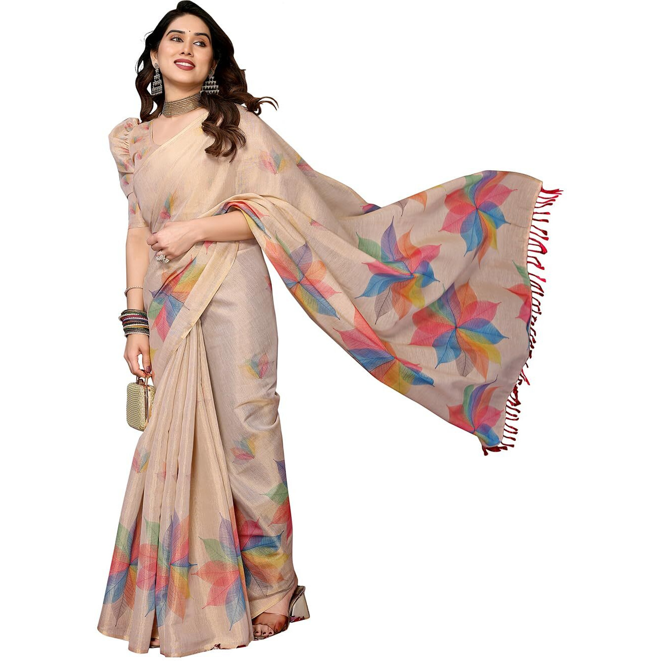 Yashika Women's Floral Digital Print Chandheri Saree with Unstitched Blouse Material (AZ-YS-P2-PARWATI CHIKU)