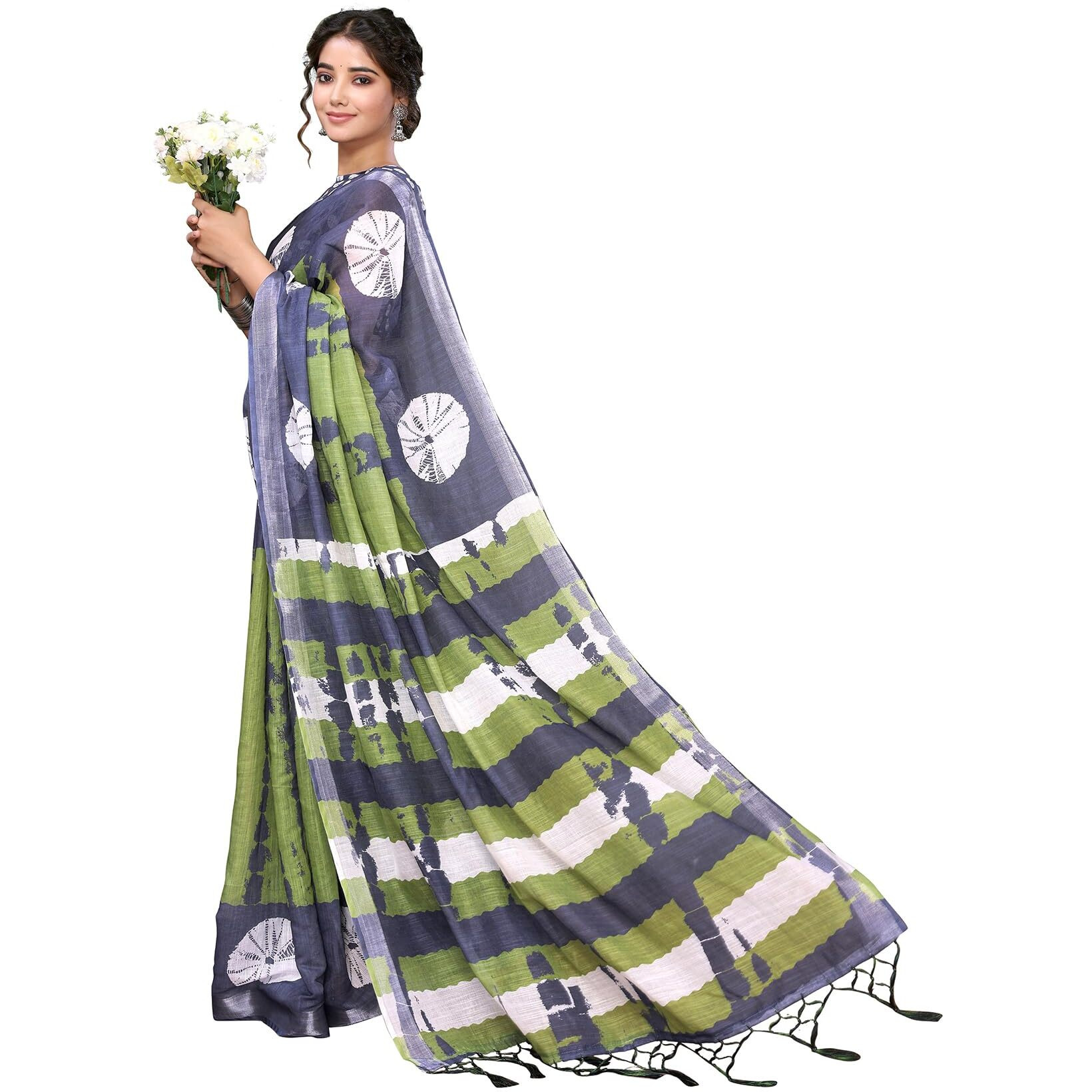 Yashika Women's Plain Digital Print Cotton Silk Blend Saree with Silver Weaving Border Tassels-Elegant Ethnic Wear for Festive and Casual Occasions (AZ-YS-P2-TIGER 01 to 06-Parent_Tiger 02-Grey)