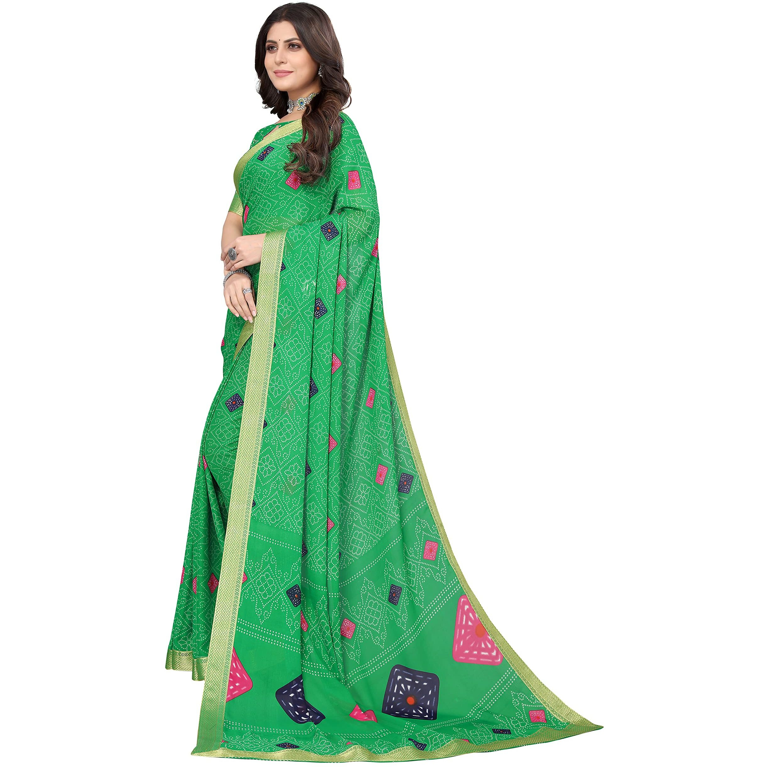 Yashika Printed Georgette Saree With Lace Border Free size ROHINI GREEN
