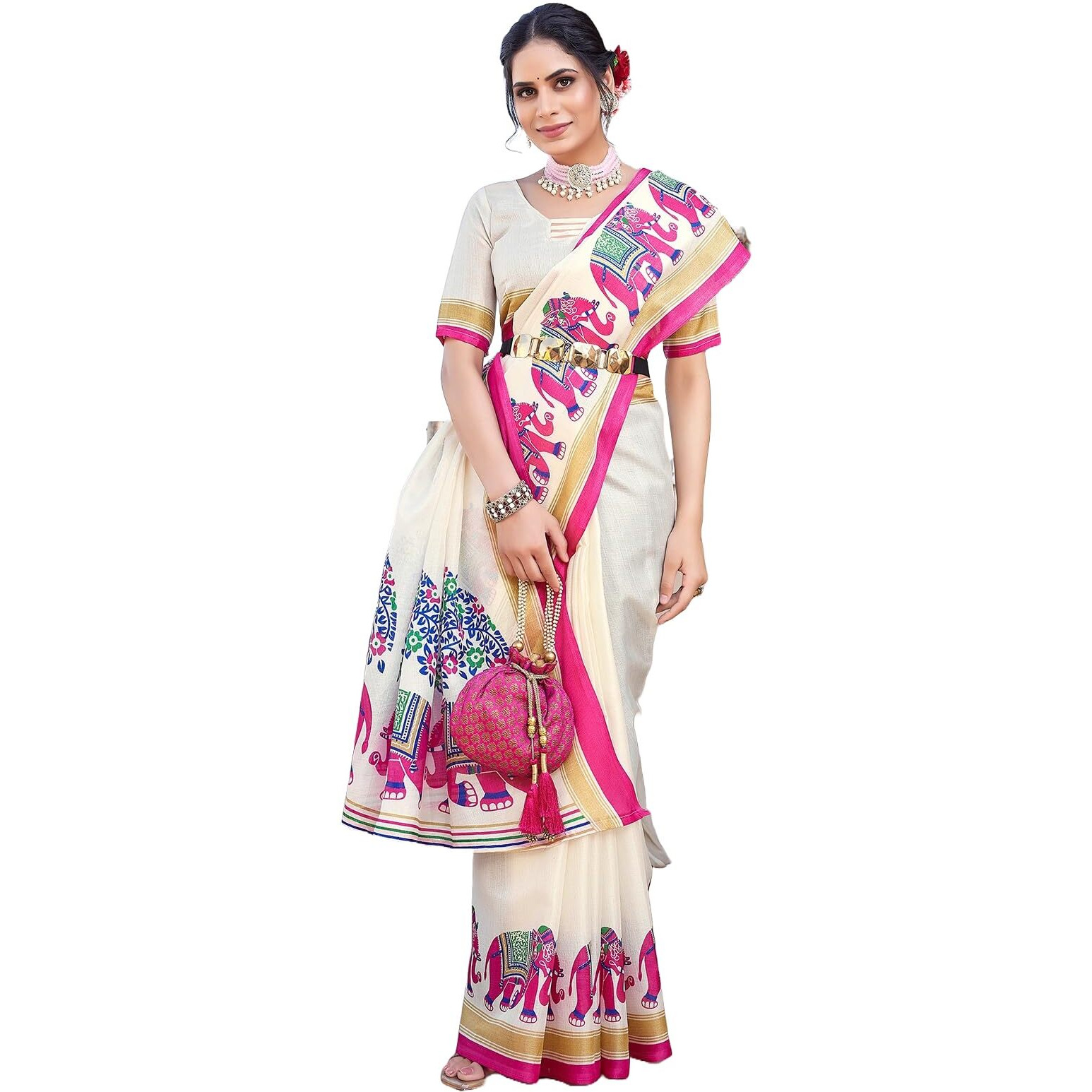 Yashika Women's Art Silk Saree Printed Saree With Unstitched Blouse Material - Suitable For All Indian Occasions and Festivals (AZ-YS-OG-KALAMKARI 11 PINK)