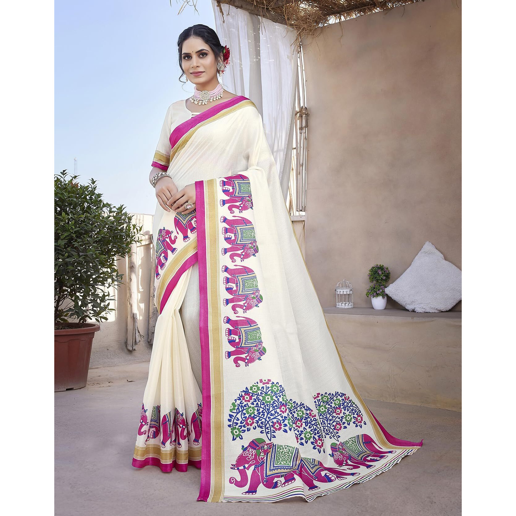 Yashika Women's Art Silk Saree Printed Saree With Unstitched Blouse Material - Suitable For All Indian Occasions and Festivals (AZ-YS-OG-KALAMKARI 11 PINK)
