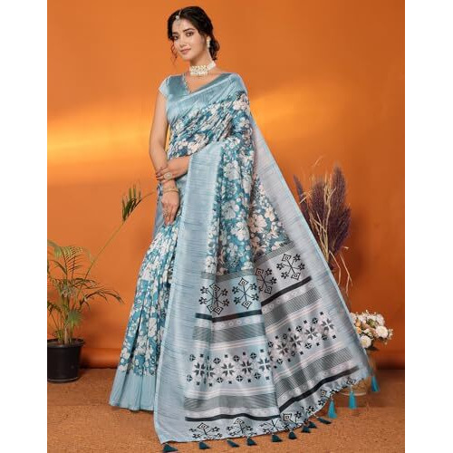 Yashika Women's Art Silk Printed with Tassels Unstitched Blouse Material Stylish Party Casual Wear Traditional Trendy Saree (AZ-YS-P1-SUMITRA-Parent_Rama)