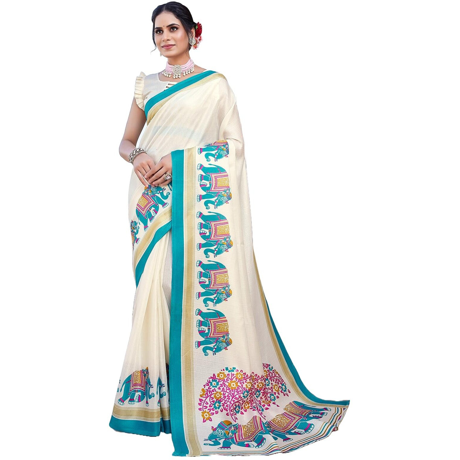 Yashika Women's Art Silk Saree Printed Saree With Unstitched Blouse Material - Suitable For All Indian Occasions and Festivals (AZ-YS-OG-KALAMKARI 11 RAMA)