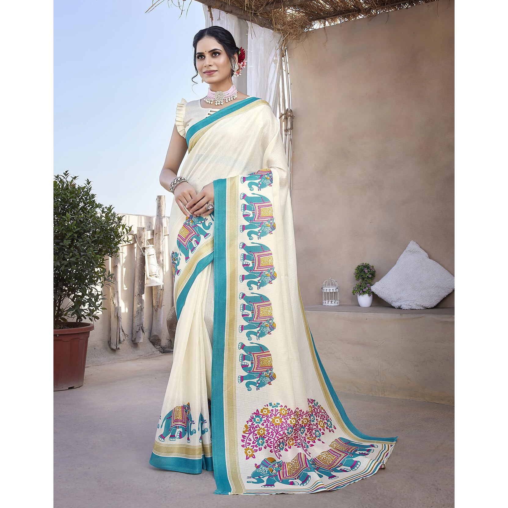 Yashika Women's Art Silk Saree Printed Saree With Unstitched Blouse Material - Suitable For All Indian Occasions and Festivals (AZ-YS-OG-KALAMKARI 11 RAMA)