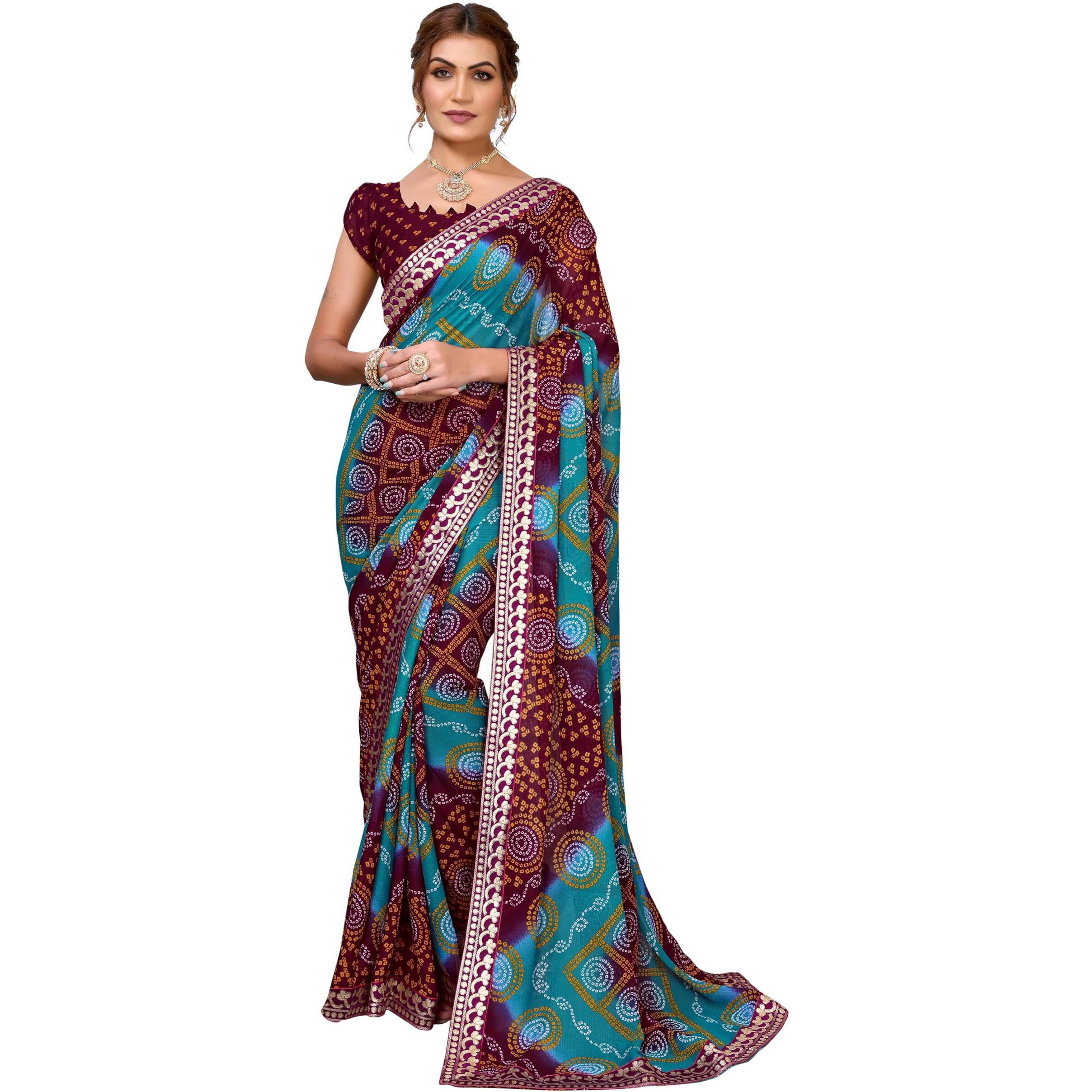 Yashika Women's Woven Latest Georgette Saree with Lace and Blouse Material (AZ-YS-P1-AACHAL-KORAM-Parent-NEW_Brown)