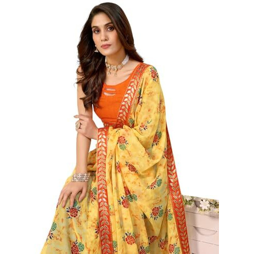 Yashika Women's Woven Latest Georgette Saree with Lace and Blouse Material (AZ-YS-P3-PADMINI-VANSHI-Parent_Yellow 01)