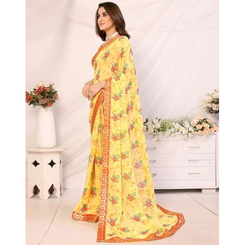 Yashika Women's Woven Latest Georgette Saree with Lace and Blouse Material (AZ-YS-P3-PADMINI-VANSHI-Parent_Yellow 01)