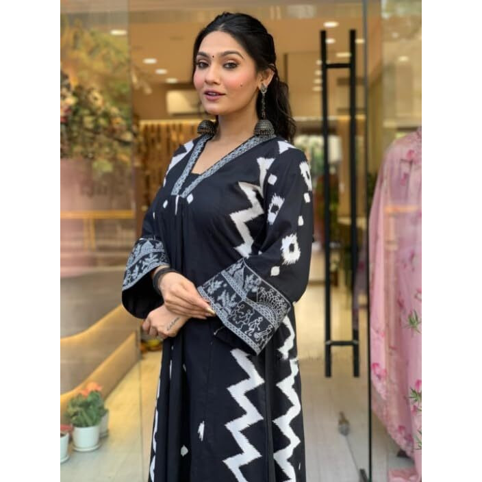 Yashika Women's Regular Cotton Blend Floral Printed Kurta Plazzo Set with Dupatta Suitable for Every Indian Occasion (AZ-YS-OG-KS2174-Parent_Black